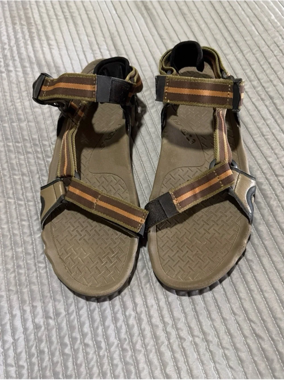 Teva hurricane Olive and Brown Striped Webbing Sandals